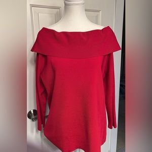 Gorgeous off shoulder luxurious feel top in a rich red color
